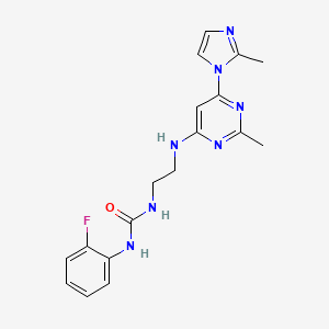 molecular formula C18H20FN7O B4469648 N-(2-fluorophenyl)-N'-(2-{[2-methyl-6-(2-methyl-1H-imidazol-1-yl)-4-pyrimidinyl]amino}ethyl)urea 