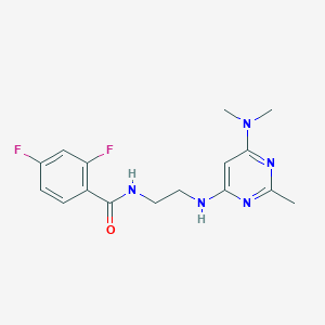 molecular formula C16H19F2N5O B4469758 N-(2-{[6-(dimethylamino)-2-methyl-4-pyrimidinyl]amino}ethyl)-2,4-difluorobenzamide 