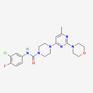 molecular formula C20H24ClFN6O2 B4469990 N-(3-chloro-4-fluorophenyl)-4-[6-methyl-2-(4-morpholinyl)-4-pyrimidinyl]-1-piperazinecarboxamide 