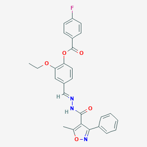 molecular formula C27H22FN3O5 B447009 2-ethoxy-4-[(E)-{2-[(5-methyl-3-phenyl-1,2-oxazol-4-yl)carbonyl]hydrazinylidene}methyl]phenyl 4-fluorobenzoate 
