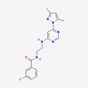 molecular formula C18H19FN6O B4470149 N-(2-{[6-(3,5-dimethyl-1H-pyrazol-1-yl)-4-pyrimidinyl]amino}ethyl)-3-fluorobenzamide 