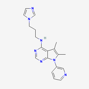 molecular formula C19H21N7 B4470506 N-[5,6-DIMETHYL-7-(3-PYRIDYL)-7H-PYRROLO[2,3-D]PYRIMIDIN-4-YL]-N-[3-(1H-IMIDAZOL-1-YL)PROPYL]AMINE 