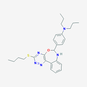 molecular formula C26H33N5OS B447062 N-{4-[3-(BUTYLSULFANYL)-6,7-DIHYDRO[1,2,4]TRIAZINO[5,6-D][3,1]BENZOXAZEPIN-6-YL]PHENYL}-N,N-DIPROPYLAMINE 