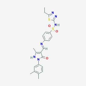 molecular formula C23H24N6O3S2 B447065 4-({[1-(3,4-dimethylphenyl)-3-methyl-5-oxo-1,5-dihydro-4H-pyrazol-4-ylidene]methyl}amino)-N-(5-ethyl-1,3,4-thiadiazol-2-yl)benzenesulfonamide 