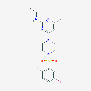 molecular formula C18H24FN5O2S B4470709 N-ethyl-4-{4-[(5-fluoro-2-methylphenyl)sulfonyl]-1-piperazinyl}-6-methyl-2-pyrimidinamine 