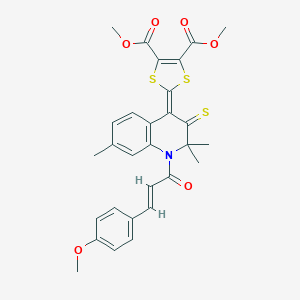 molecular formula C29H27NO6S3 B447087 DIMETHYL 2-[1-[3-(4-METHOXYPHENYL)ACRYLOYL]-2,2,7-TRIMETHYL-3-THIOXO-2,3-DIHYDRO-4(1H)-QUINOLINYLIDEN]-1,3-DITHIOLE-4,5-DICARBOXYLATE 