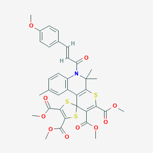 molecular formula C35H33NO10S3 B447088 tetramethyl 6'-[3-(4-methoxyphenyl)acryloyl]-5',5',9'-trimethyl-5',6'-dihydrospiro[1,3-dithiole-2,1'-(1'H)-thiopyrano[2,3-c]quinoline]-2',3',4,5-tetracarboxylate 