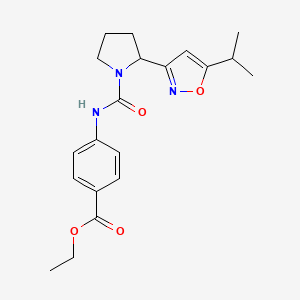 molecular formula C20H25N3O4 B4471388 Ethyl 4-({2-[5-(propan-2-YL)-1,2-oxazol-3-YL]pyrrolidine-1-carbonyl}amino)benzoate 