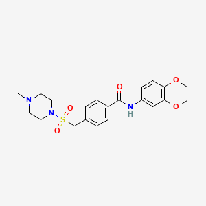 molecular formula C21H25N3O5S B4471968 N-(2,3-dihydro-1,4-benzodioxin-6-yl)-4-{[(4-methylpiperazin-1-yl)sulfonyl]methyl}benzamide 