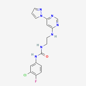 molecular formula C16H15ClFN7O B4472228 N-(3-chloro-4-fluorophenyl)-N'-(2-{[6-(1H-pyrazol-1-yl)-4-pyrimidinyl]amino}ethyl)urea 