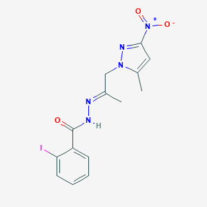 molecular formula C14H14IN5O3 B447247 N'-(2-{3-nitro-5-methyl-1H-pyrazol-1-yl}-1-methylethylidene)-2-iodobenzohydrazide 
