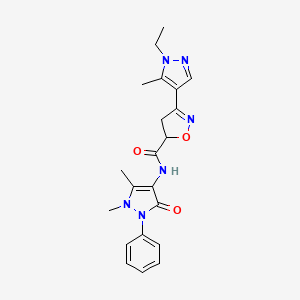 molecular formula C21H24N6O3 B4472820 N-(1,5-dimethyl-3-oxo-2-phenyl-2,3-dihydro-1H-pyrazol-4-yl)-3-(1-ethyl-5-methyl-1H-pyrazol-4-yl)-4,5-dihydro-5-isoxazolecarboxamide 