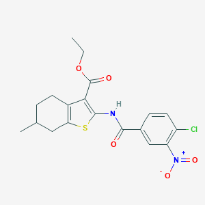 molecular formula C19H19ClN2O5S B447341 Ethyl 2-[(4-chloro-3-nitrobenzoyl)amino]-6-methyl-4,5,6,7-tetrahydro-1-benzothiophene-3-carboxylate 