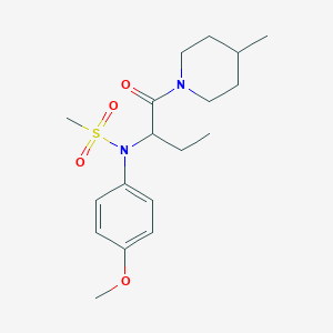 molecular formula C18H28N2O4S B4473428 N-(4-methoxyphenyl)-N-{1-[(4-methyl-1-piperidinyl)carbonyl]propyl}methanesulfonamide 