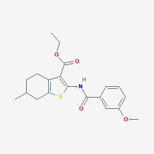 molecular formula C20H23NO4S B447345 Ethyl 2-[(3-methoxybenzoyl)amino]-6-methyl-4,5,6,7-tetrahydro-1-benzothiophene-3-carboxylate 