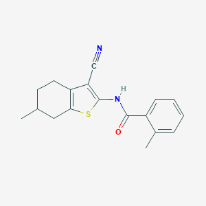 molecular formula C18H18N2OS B447352 N-(3-cyano-6-methyl-4,5,6,7-tetrahydro-1-benzothiophen-2-yl)-2-methylbenzamide 