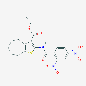 molecular formula C19H19N3O7S B447379 ethyl 2-({2,4-bisnitrobenzoyl}amino)-5,6,7,8-tetrahydro-4H-cyclohepta[b]thiophene-3-carboxylate 