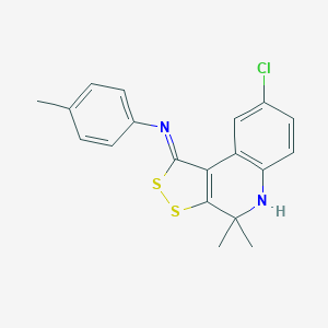 molecular formula C19H17ClN2S2 B447422 N-(8-CHLORO-4,4-DIMETHYL-4,5-DIHYDRO-1H-[1,2]DITHIOLO[3,4-C]QUINOLIN-1-YLIDEN)-N-(4-METHYLPHENYL)AMINE 