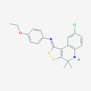 molecular formula C20H19ClN2OS2 B447425 N-(8-CHLORO-4,4-DIMETHYL-4,5-DIHYDRO-1H-[1,2]DITHIOLO[3,4-C]QUINOLIN-1-YLIDEN)-N-(4-ETHOXYPHENYL)AMINE 