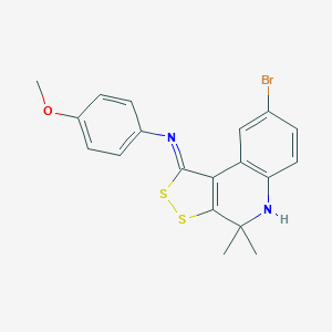 molecular formula C19H17BrN2OS2 B447429 N-(8-BROMO-4,4-DIMETHYL-4,5-DIHYDRO-1H-[1,2]DITHIOLO[3,4-C]QUINOLIN-1-YLIDEN)-N-(4-METHOXYPHENYL)AMINE 