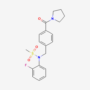 molecular formula C19H21FN2O3S B4474395 N-(2-FLUOROPHENYL)-N-{[4-(PYRROLIDINE-1-CARBONYL)PHENYL]METHYL}METHANESULFONAMIDE 