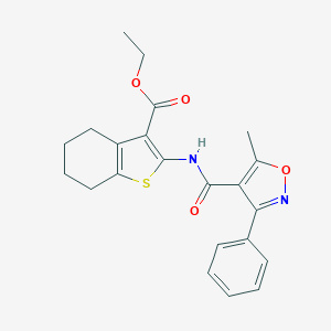 molecular formula C22H22N2O4S B447466 Ethyl 2-{[(5-methyl-3-phenyl-4-isoxazolyl)carbonyl]amino}-4,5,6,7-tetrahydro-1-benzothiophene-3-carboxylate 