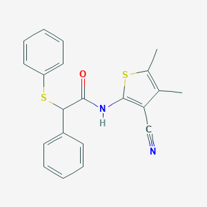 molecular formula C21H18N2OS2 B447483 N-(3-cyano-4,5-dimethylthiophen-2-yl)-2-phenyl-2-(phenylsulfanyl)acetamide 