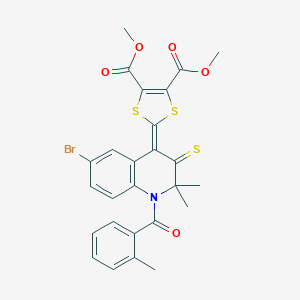 molecular formula C26H22BrNO5S3 B447517 DIMETHYL 2-[6-BROMO-2,2-DIMETHYL-1-(2-METHYLBENZOYL)-3-THIOXO-2,3-DIHYDRO-4(1H)-QUINOLINYLIDEN]-1,3-DITHIOLE-4,5-DICARBOXYLATE 