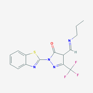 molecular formula C15H13F3N4OS B447540 2-(1,3-benzothiazol-2-yl)-4-[(propylimino)methyl]-5-(trifluoromethyl)-2,4-dihydro-3H-pyrazol-3-one 