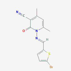 molecular formula C13H10BrN3OS B447552 1-{[(5-Bromo-2-thienyl)methylene]amino}-4,6-dimethyl-2-oxo-1,2-dihydro-3-pyridinecarbonitrile 