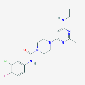 molecular formula C18H22ClFN6O B4476309 N-(3-chloro-4-fluorophenyl)-4-[6-(ethylamino)-2-methyl-4-pyrimidinyl]-1-piperazinecarboxamide 