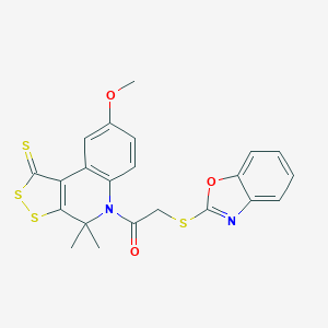 2-(1,3-Benzoxazol-2-ylsulfanyl)-1-(8-methoxy-4,4-dimethyl-1-sulfanylidenedithiolo[3,4-c]quinolin-5-yl)ethanone