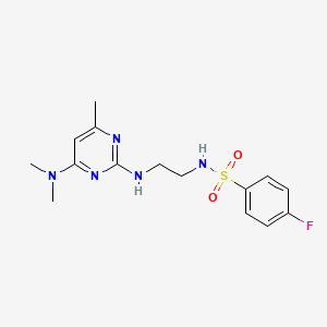 molecular formula C15H20FN5O2S B4476989 N-(2-{[4-(dimethylamino)-6-methyl-2-pyrimidinyl]amino}ethyl)-4-fluorobenzenesulfonamide 