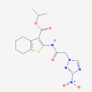 molecular formula C16H19N5O5S B447752 ISOPROPYL 2-{[2-(3-NITRO-1H-1,2,4-TRIAZOL-1-YL)ACETYL]AMINO}-4,5,6,7-TETRAHYDRO-1-BENZOTHIOPHENE-3-CARBOXYLATE 