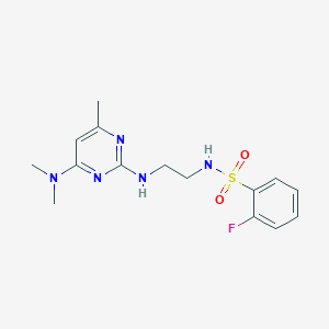 molecular formula C15H20FN5O2S B4477532 N-(2-{[4-(dimethylamino)-6-methyl-2-pyrimidinyl]amino}ethyl)-2-fluorobenzenesulfonamide 