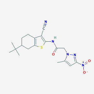 molecular formula C19H23N5O3S B447754 N-[6-(TERT-BUTYL)-3-CYANO-4,5,6,7-TETRAHYDRO-1-BENZOTHIOPHEN-2-YL]-2-(5-METHYL-3-NITRO-1H-PYRAZOL-1-YL)ACETAMIDE 