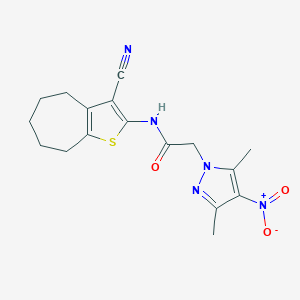 molecular formula C17H19N5O3S B447757 N-(3-cyano-5,6,7,8-tetrahydro-4H-cyclohepta[b]thiophen-2-yl)-2-(3,5-dimethyl-4-nitro-1H-pyrazol-1-yl)acetamide CAS No. 355805-29-7