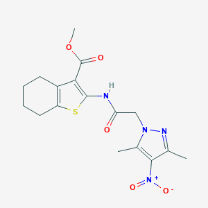 molecular formula C17H20N4O5S B447774 METHYL 2-[2-(3,5-DIMETHYL-4-NITRO-1H-PYRAZOL-1-YL)ACETAMIDO]-4,5,6,7-TETRAHYDRO-1-BENZOTHIOPHENE-3-CARBOXYLATE 