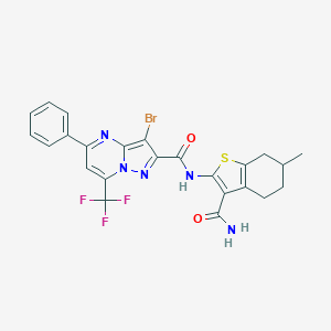 molecular formula C24H19BrF3N5O2S B447790 N-[3-(aminocarbonyl)-6-methyl-4,5,6,7-tetrahydro-1-benzothien-2-yl]-3-bromo-5-phenyl-7-(trifluoromethyl)pyrazolo[1,5-a]pyrimidine-2-carboxamide 