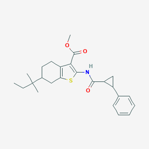 molecular formula C25H31NO3S B447823 METHYL 6-(TERT-PENTYL)-2-{[(2-PHENYLCYCLOPROPYL)CARBONYL]AMINO}-4,5,6,7-TETRAHYDRO-1-BENZOTHIOPHENE-3-CARBOXYLATE 