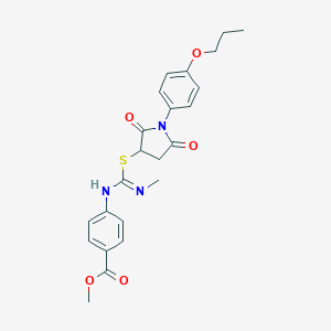 molecular formula C23H25N3O5S B447828 Methyl 4-{[{[2,5-dioxo-1-(4-propoxyphenyl)-3-pyrrolidinyl]sulfanyl}(methylamino)methylene]amino}benzoate 