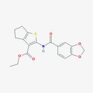 molecular formula C18H17NO5S B447831 ethyl 2-[(1,3-benzodioxol-5-ylcarbonyl)amino]-5,6-dihydro-4H-cyclopenta[b]thiophene-3-carboxylate 