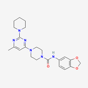 molecular formula C22H28N6O3 B4478533 N-(2H-1,3-Benzodioxol-5-YL)-4-[6-methyl-2-(piperidin-1-YL)pyrimidin-4-YL]piperazine-1-carboxamide 