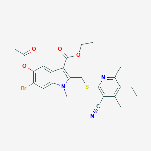 molecular formula C25H26BrN3O4S B447866 ethyl 5-(acetyloxy)-6-bromo-2-{[(3-cyano-5-ethyl-4,6-dimethylpyridin-2-yl)sulfanyl]methyl}-1-methyl-1H-indole-3-carboxylate 