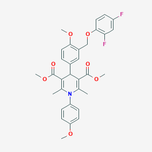 molecular formula C32H31F2NO7 B447872 Dimethyl 4-{3-[(2,4-difluorophenoxy)methyl]-4-methoxyphenyl}-1-(4-methoxyphenyl)-2,6-dimethyl-1,4-dihydro-3,5-pyridinedicarboxylate 