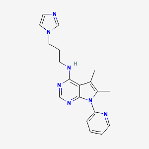 molecular formula C19H21N7 B4478924 N-[5,6-DIMETHYL-7-(2-PYRIDYL)-7H-PYRROLO[2,3-D]PYRIMIDIN-4-YL]-N-[3-(1H-IMIDAZOL-1-YL)PROPYL]AMINE 