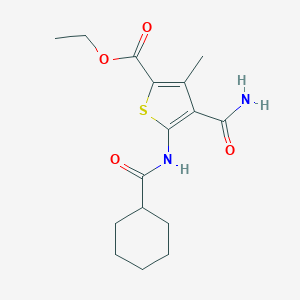 molecular formula C16H22N2O4S B447897 ETHYL 4-(AMINOCARBONYL)-5-[(CYCLOHEXYLCARBONYL)AMINO]-3-METHYL-2-THIOPHENECARBOXYLATE 