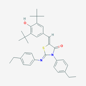 molecular formula C34H40N2O2S B447907 5-{(Z)-1-[3,5-DI(TERT-BUTYL)-4-HYDROXYPHENYL]METHYLIDENE}-3-(4-ETHYLPHENYL)-2-[(4-ETHYLPHENYL)IMINO]-1,3-THIAZOLAN-4-ONE 