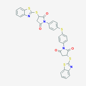 molecular formula C34H22N4O4S5 B447918 3-(1,3-Benzothiazol-2-ylsulfanyl)-1-[4-({4-[3-(1,3-benzothiazol-2-ylsulfanyl)-2,5-dioxo-1-pyrrolidinyl]phenyl}sulfanyl)phenyl]-2,5-pyrrolidinedione 