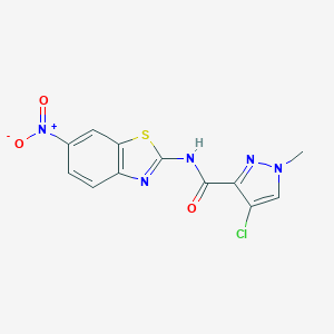 molecular formula C12H8ClN5O3S B447944 4-chloro-N-{6-nitro-1,3-benzothiazol-2-yl}-1-methyl-1H-pyrazole-3-carboxamide 